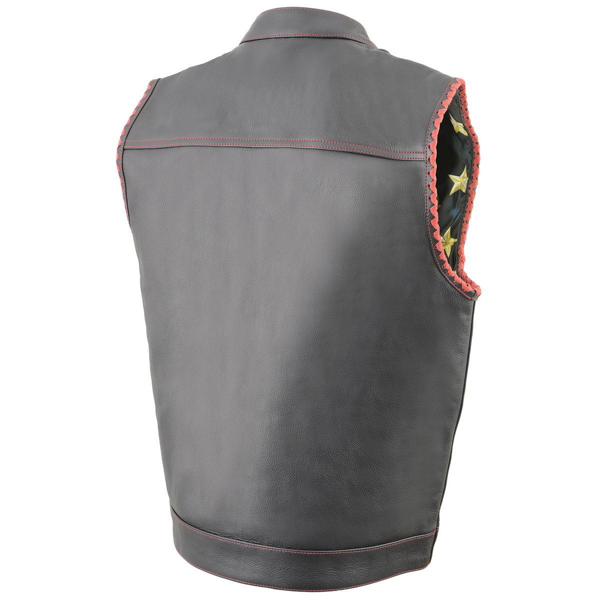 Milwaukee Leather MLM3506 Men's Black Premium Leather Vest - Old Glory Laced Armholes Red Stitching Club Style Vest - Image 12