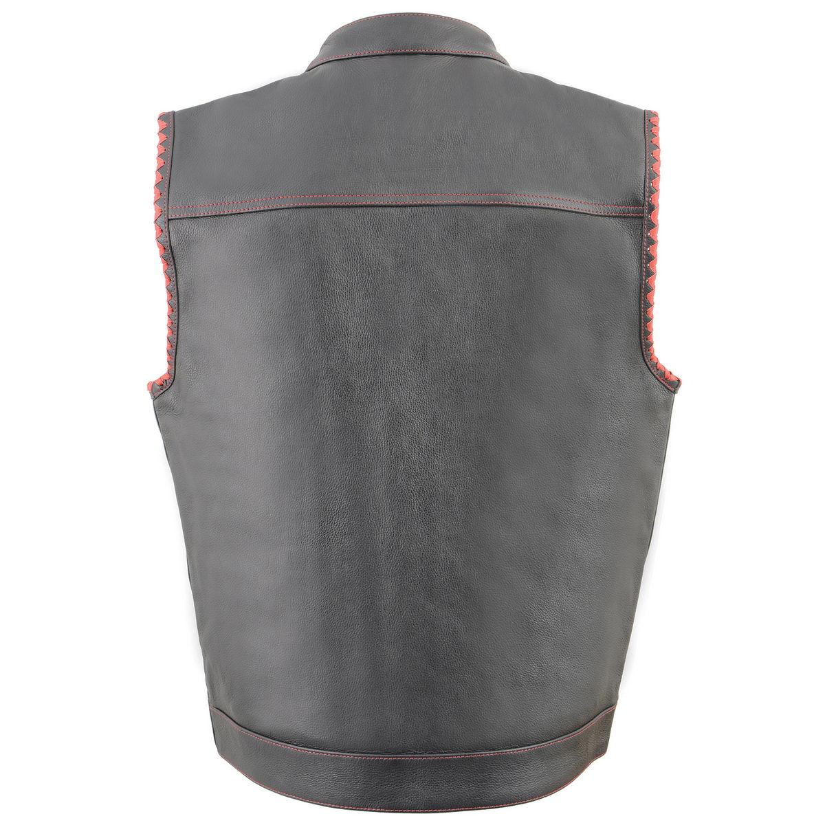 Milwaukee Leather MLM3506 Men's Black Premium Leather Vest - Old Glory Laced Armholes Red Stitching Club Style Vest - Image 2