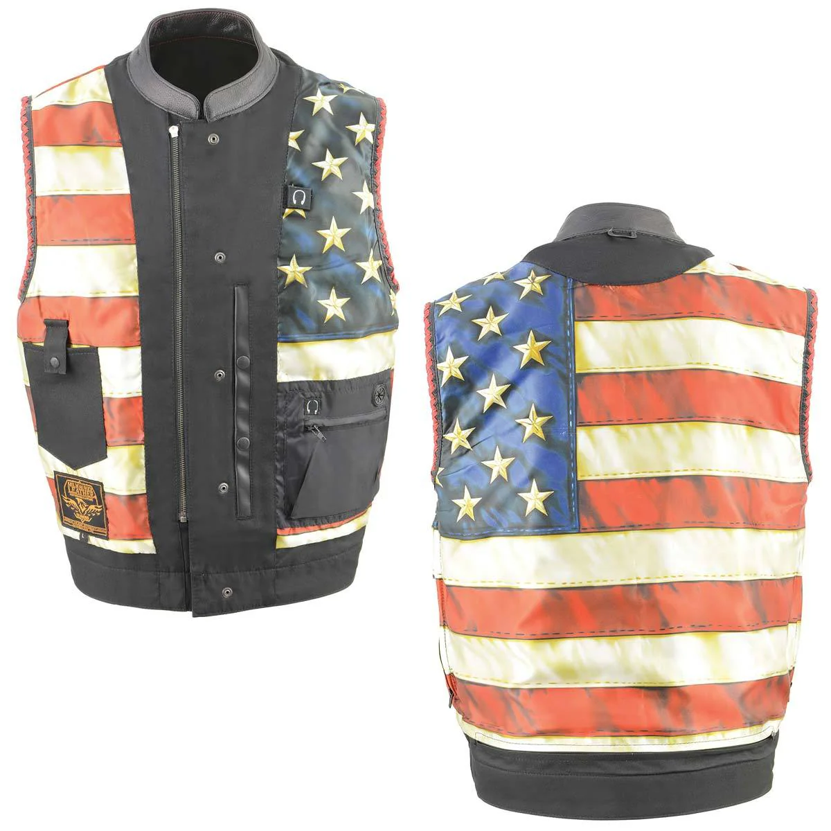 Milwaukee Leather MLM3506 Men's Black Premium Leather Vest - Old Glory Laced Armholes Red Stitching Club Style Vest - Image 4