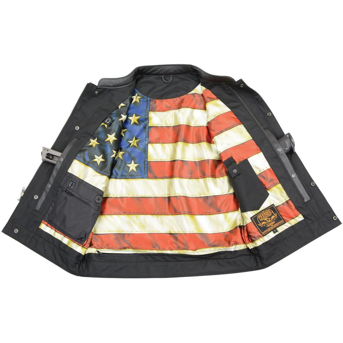 Milwaukee Leather MLM3506 Men's Black Premium Leather Vest - Old Glory Laced Armholes Red Stitching Club Style Vest - Image 8