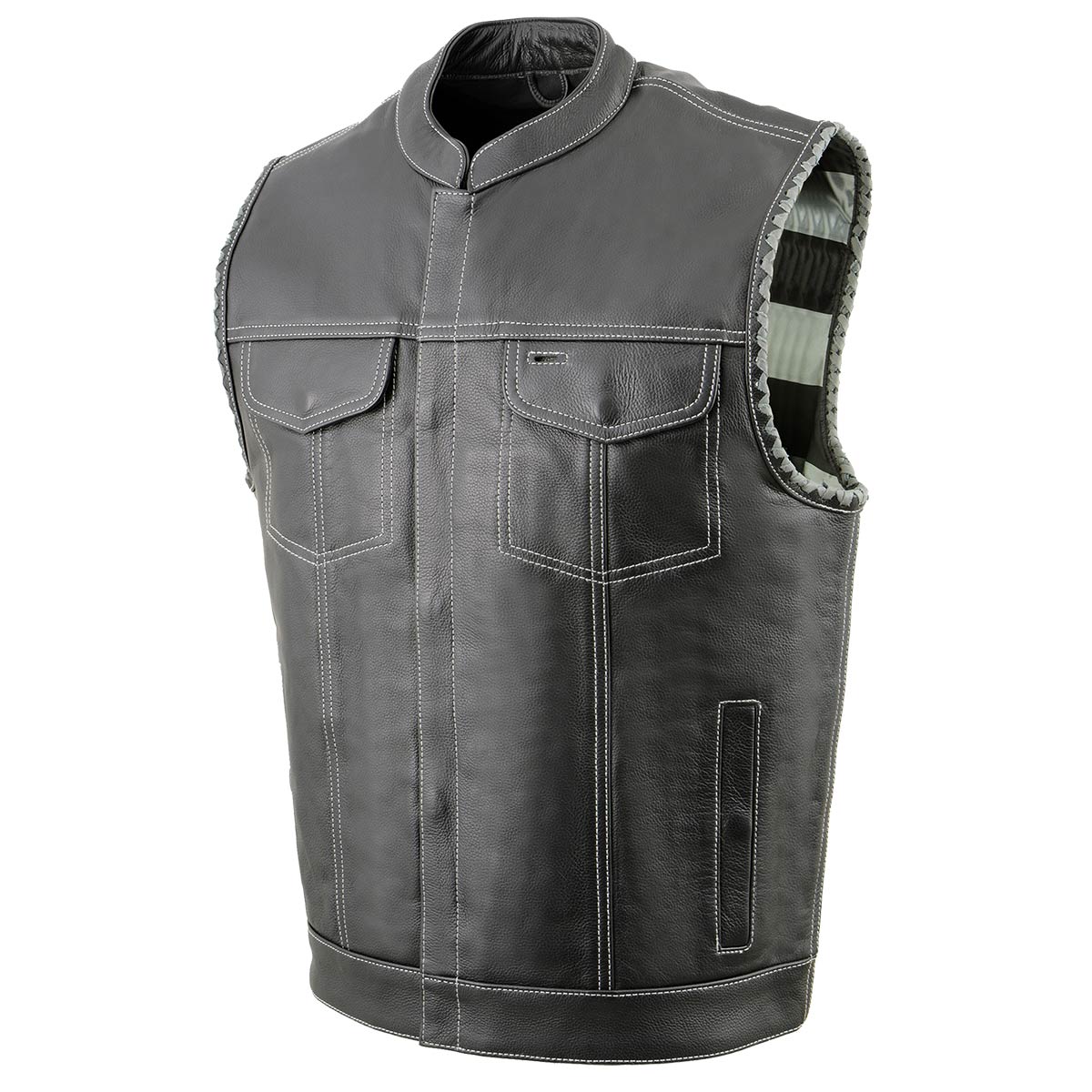 Milwaukee Leather MLM3507 Men's Old Glory Black Premium Leather Club Style Vest w/ Grey Stitching Laced Armholes - Image 11