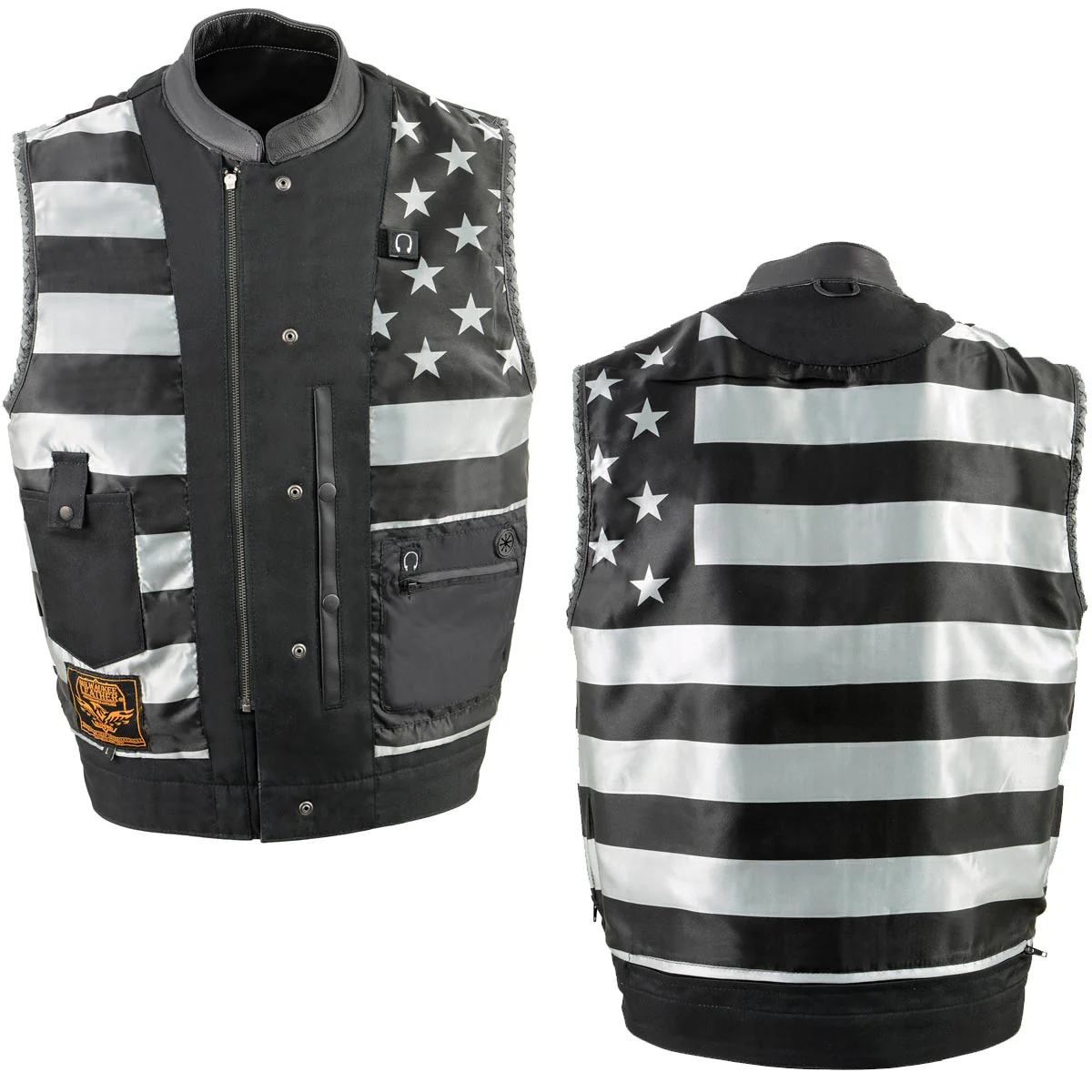 Milwaukee Leather MLM3507 Men's Old Glory Black Premium Leather Club Style Vest w/ Grey Stitching Laced Armholes - Image 14