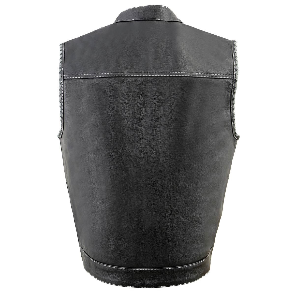 Milwaukee Leather MLM3507 Men's Old Glory Black Premium Leather Club Style Vest w/ Grey Stitching Laced Armholes - Image 15