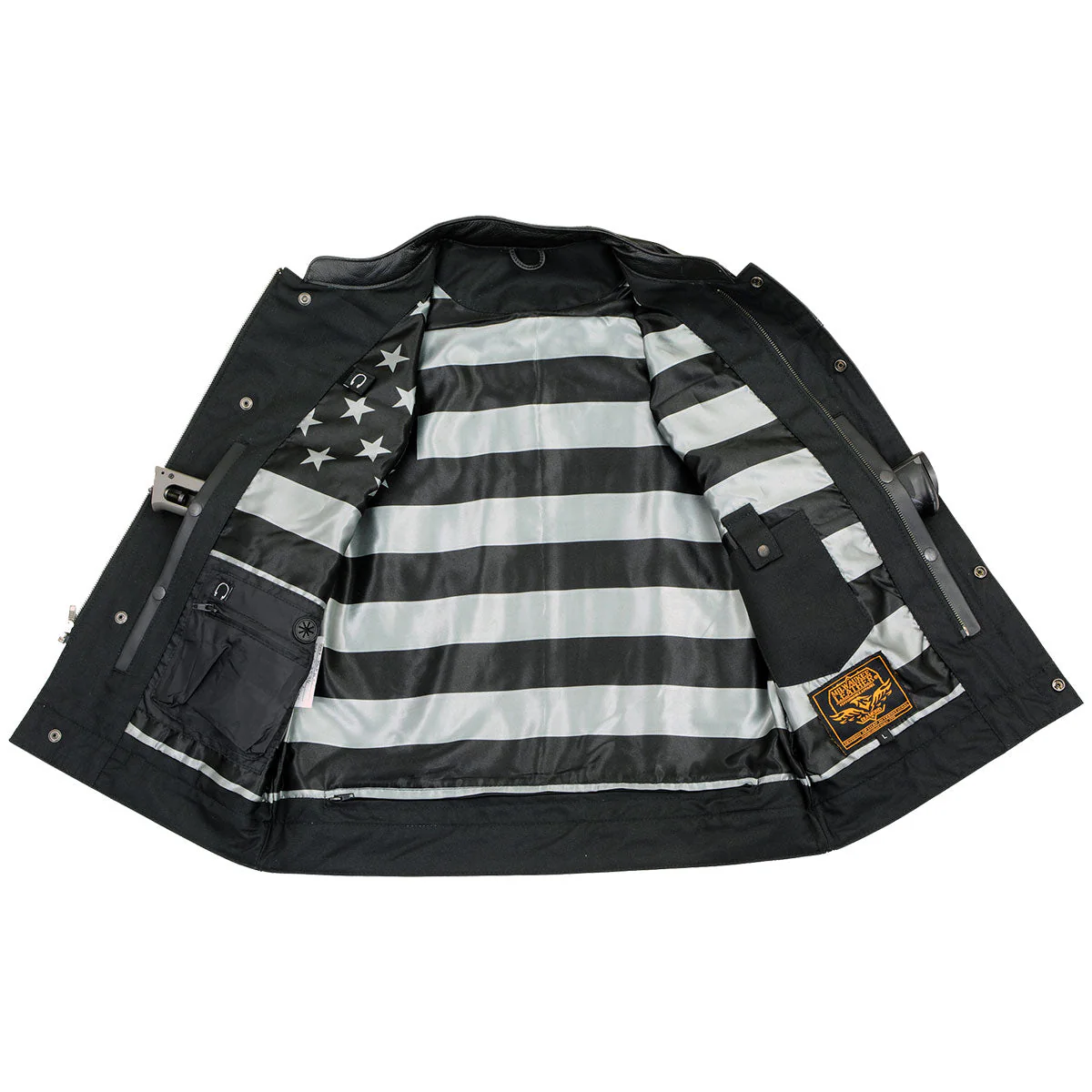 Milwaukee Leather MLM3507 Men's Old Glory Black Premium Leather Club Style Vest w/ Grey Stitching Laced Armholes - Image 17