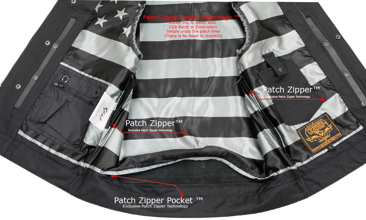 Milwaukee Leather MLM3507 Men's Old Glory Black Premium Leather Club Style Vest w/ Grey Stitching Laced Armholes - Image 18