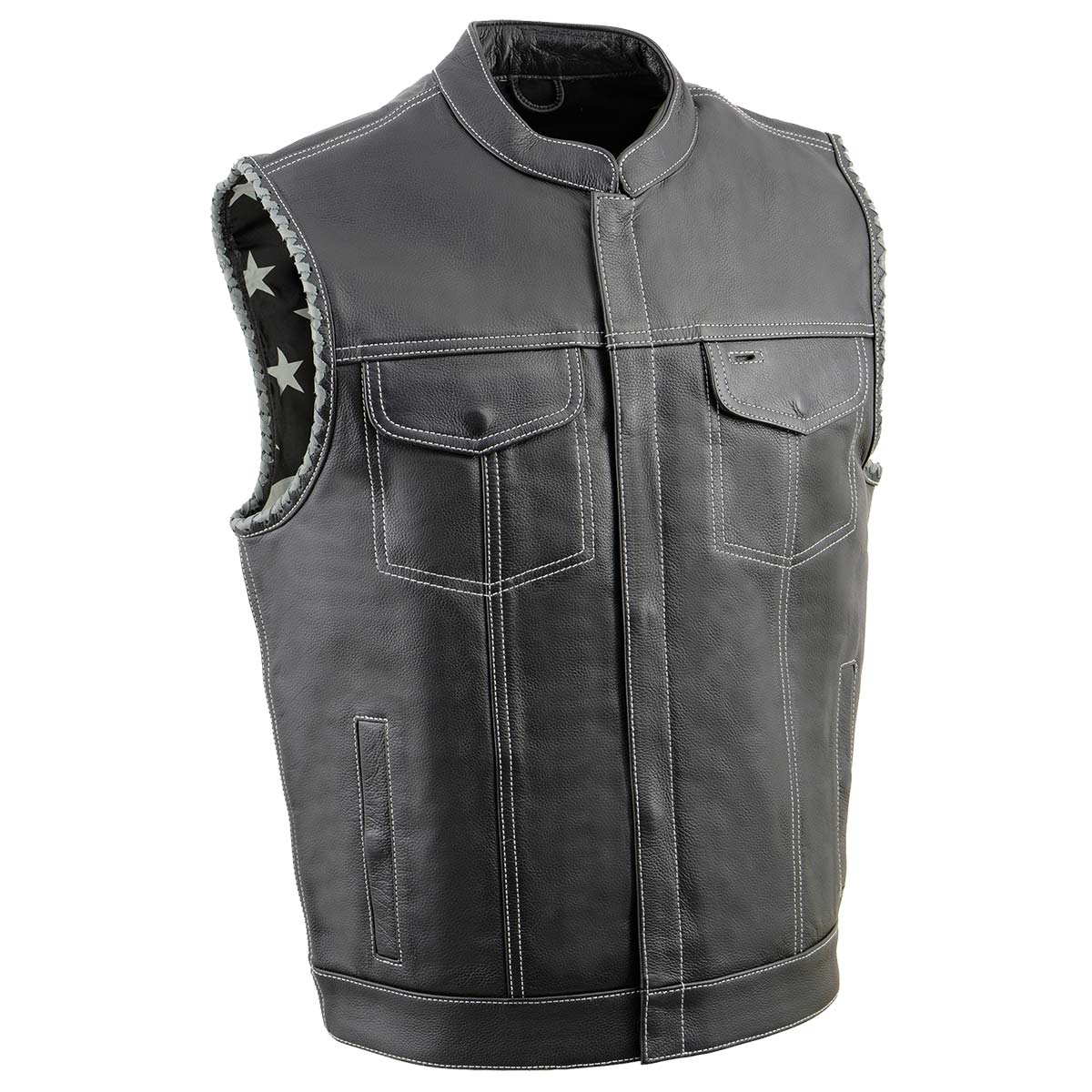 Milwaukee Leather MLM3507 Men's Old Glory Black Premium Leather Club Style Vest w/ Grey Stitching Laced Armholes - Image 19