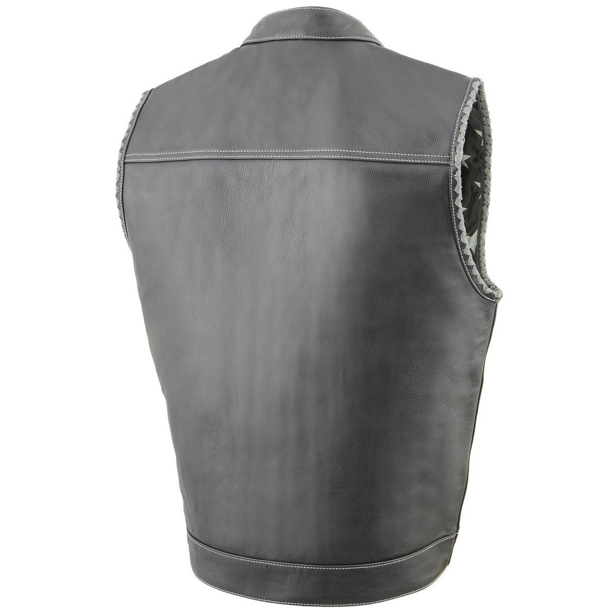 Milwaukee Leather MLM3507 Men's Old Glory Black Premium Leather Club Style Vest w/ Grey Stitching Laced Armholes - Image 2