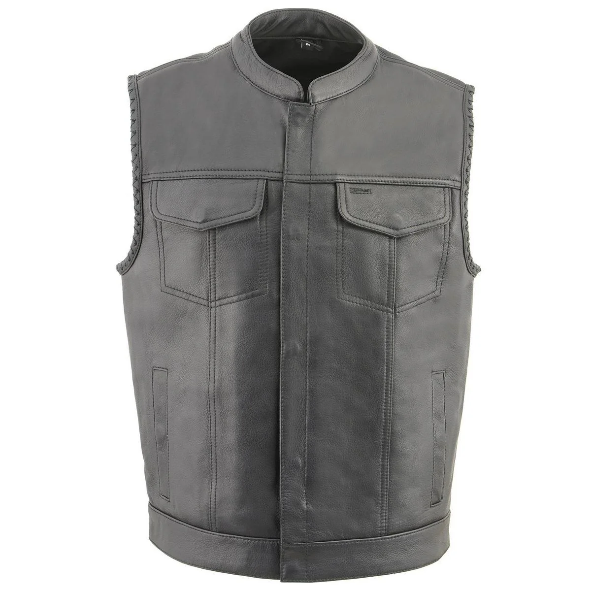 Milwaukee Leather MLM3507 Men's Old Glory Black Premium Leather Club Style Vest w/ Grey Stitching Laced Armholes - Image 8