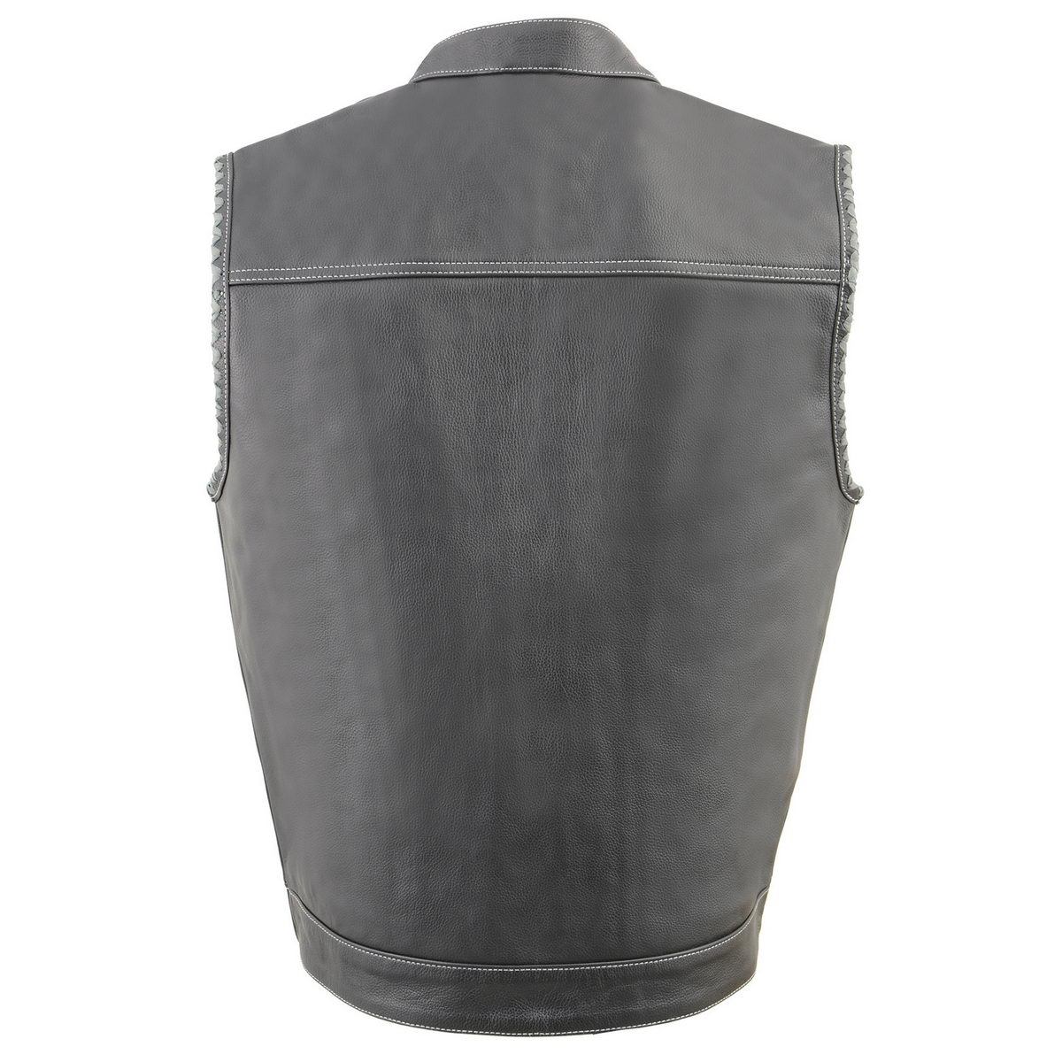 Milwaukee Leather MLM3507 Men's Old Glory Black Premium Leather Club Style Vest w/ Grey Stitching Laced Armholes - Image 9