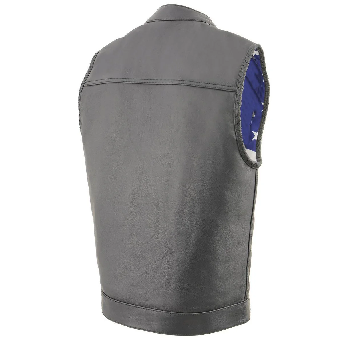 Milwaukee Leather MLM3508 Men's Black Premium Leather Vest - Old Glory Laced Armholes Black Stitching Club Style Vest - Image 10