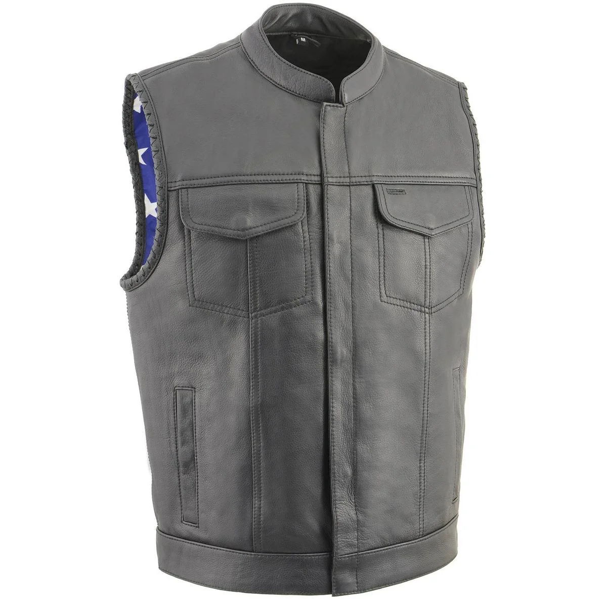 Milwaukee Leather MLM3508 Men's Black Premium Leather Vest - Old Glory Laced Armholes Black Stitching Club Style Vest - Image 11