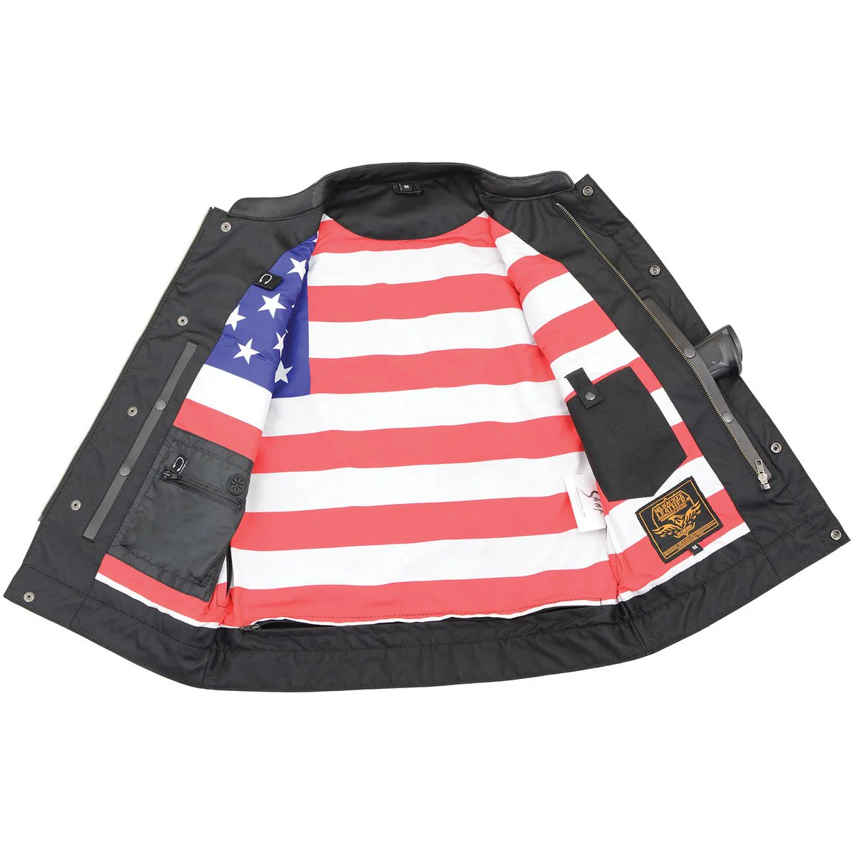 Milwaukee Leather MLM3508 Men's Black Premium Leather Vest - Old Glory Laced Armholes Black Stitching Club Style Vest - Image 8
