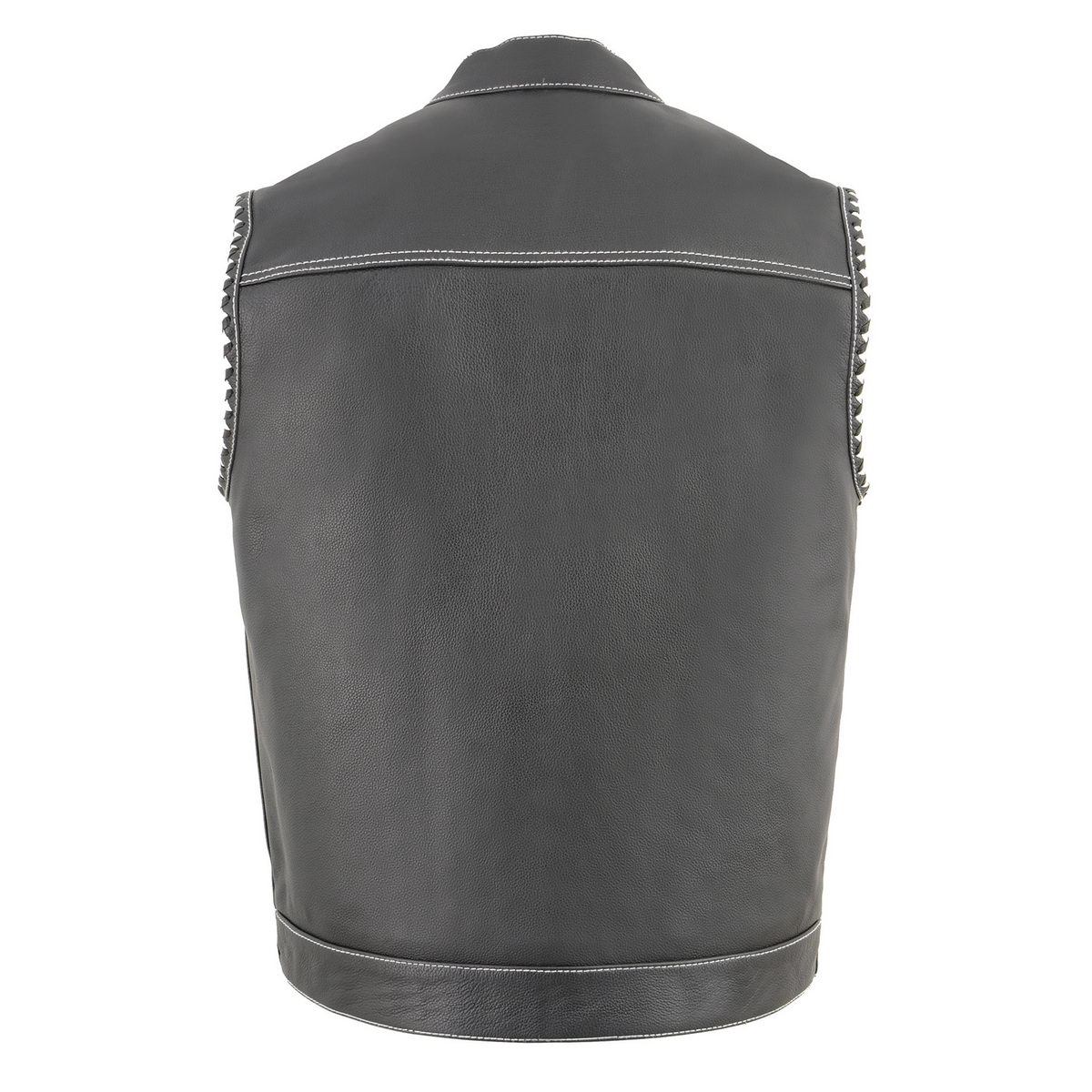 Milwaukee Leather MLM3509 Men's Black Premium Leather Vest - Old Glory Laced Armholes White Stitching Club Style Vest - Image 2
