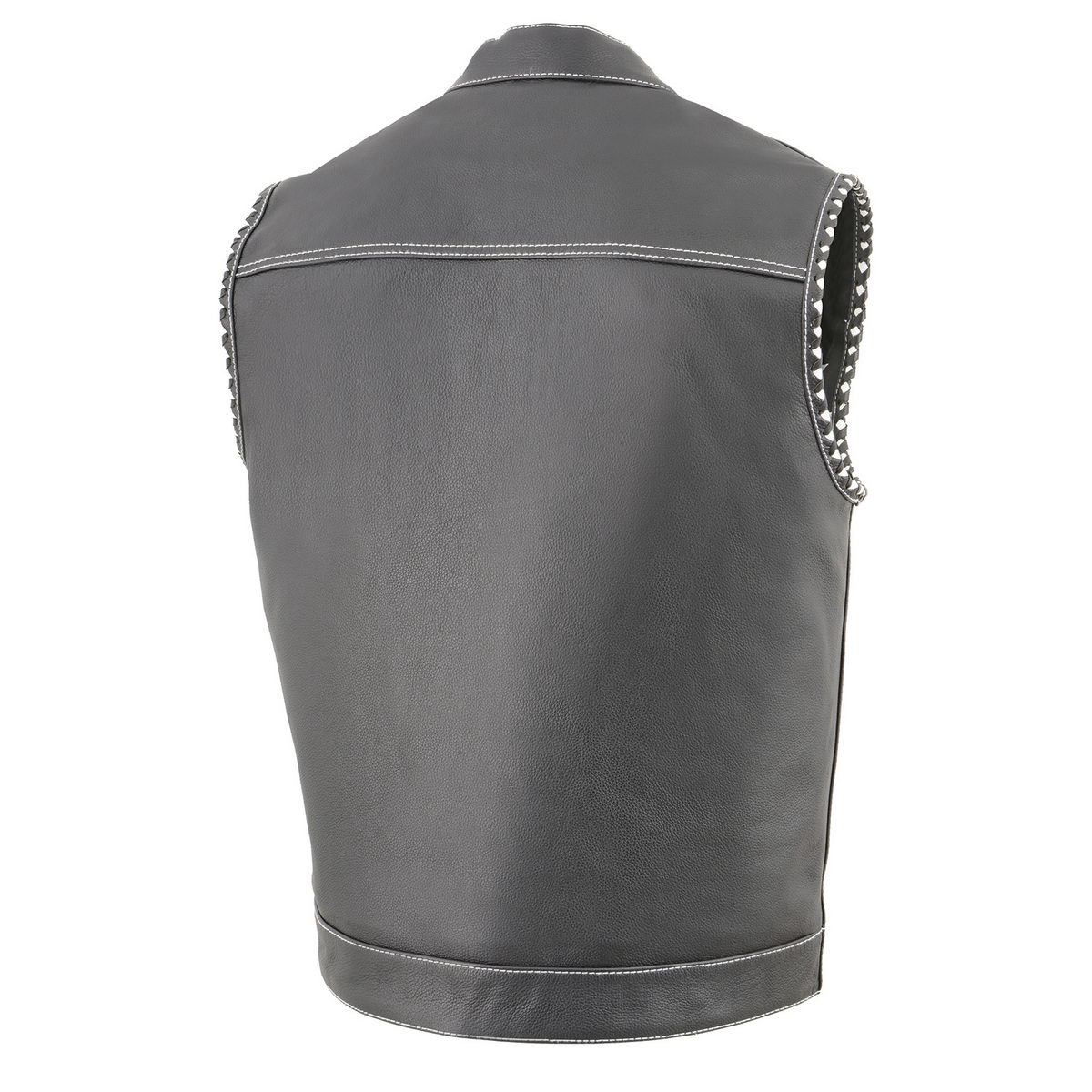 Milwaukee Leather MLM3509 Men's Black Premium Leather Vest - Old Glory Laced Armholes White Stitching Club Style Vest - Image 7