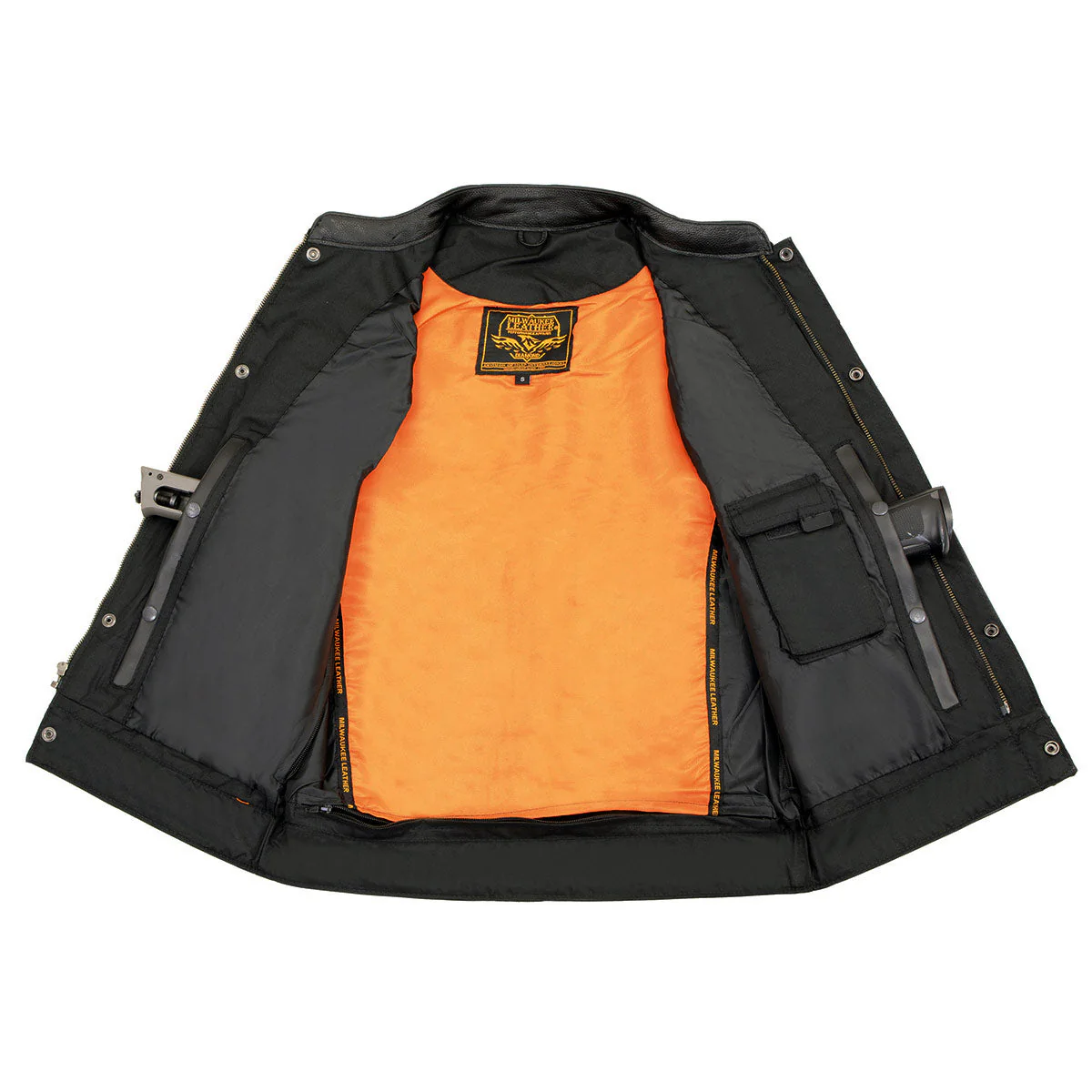 Milwaukee Leather MLM3510 Men's Black Premium Leather Club Style Vest - Dual Closure Open Neck Motorcycle Rider Vest - Image 9