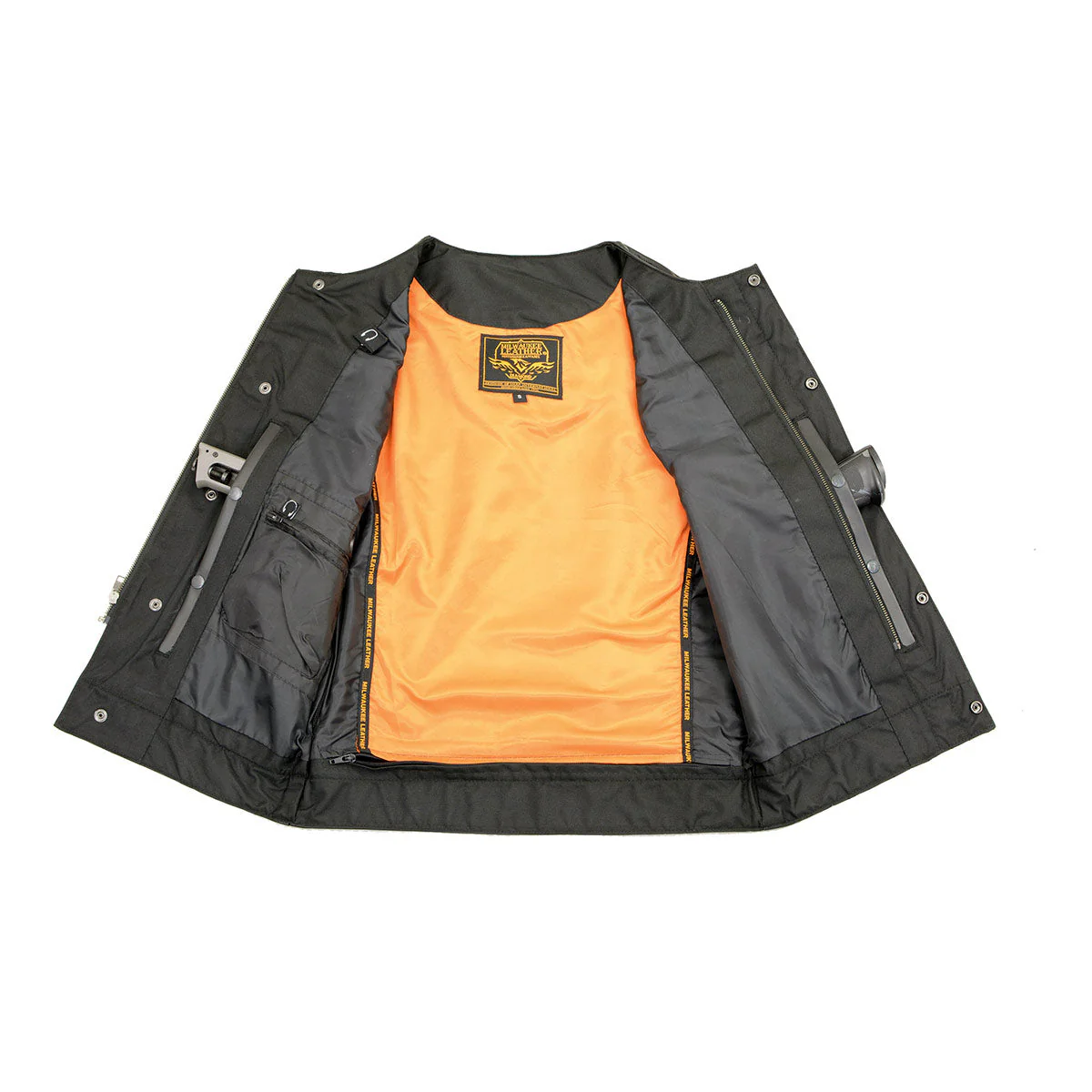 Milwaukee Leather MLM3511 Men's Black Collarless Snap/Zipper Club Style Motorcycle Leather Vest - Image 11