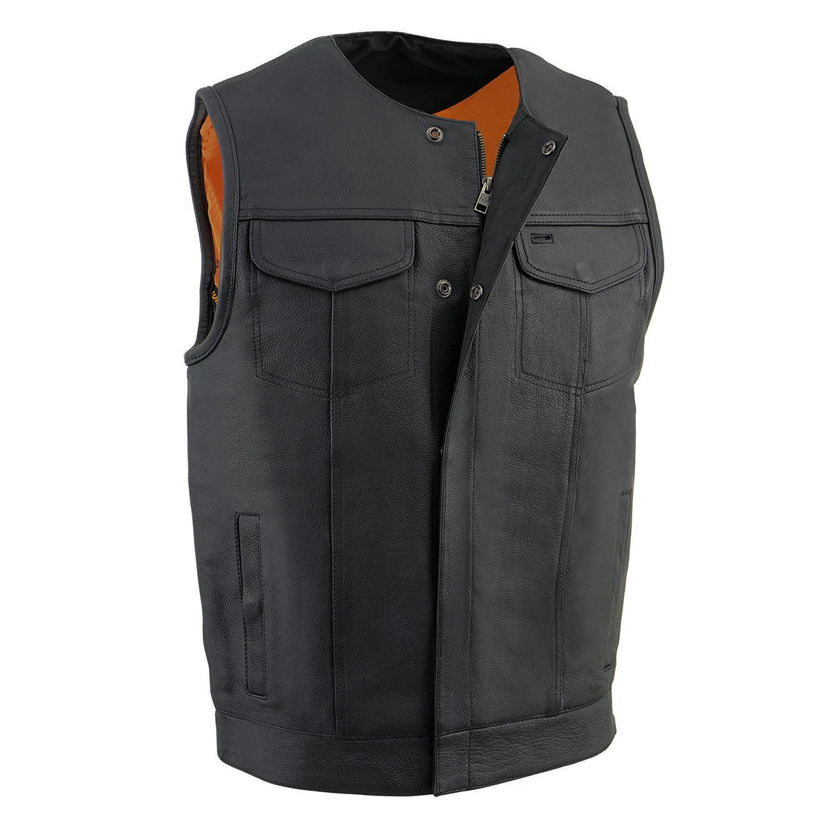 Milwaukee Leather MLM3511 Men's Black Collarless Snap/Zipper Club Style Motorcycle Leather Vest - Image 4