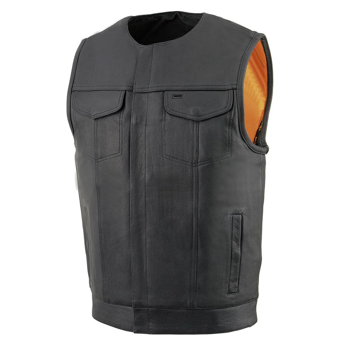 Milwaukee Leather MLM3511 Men's Black Collarless Snap/Zipper Club Style Motorcycle Leather Vest - Image 6