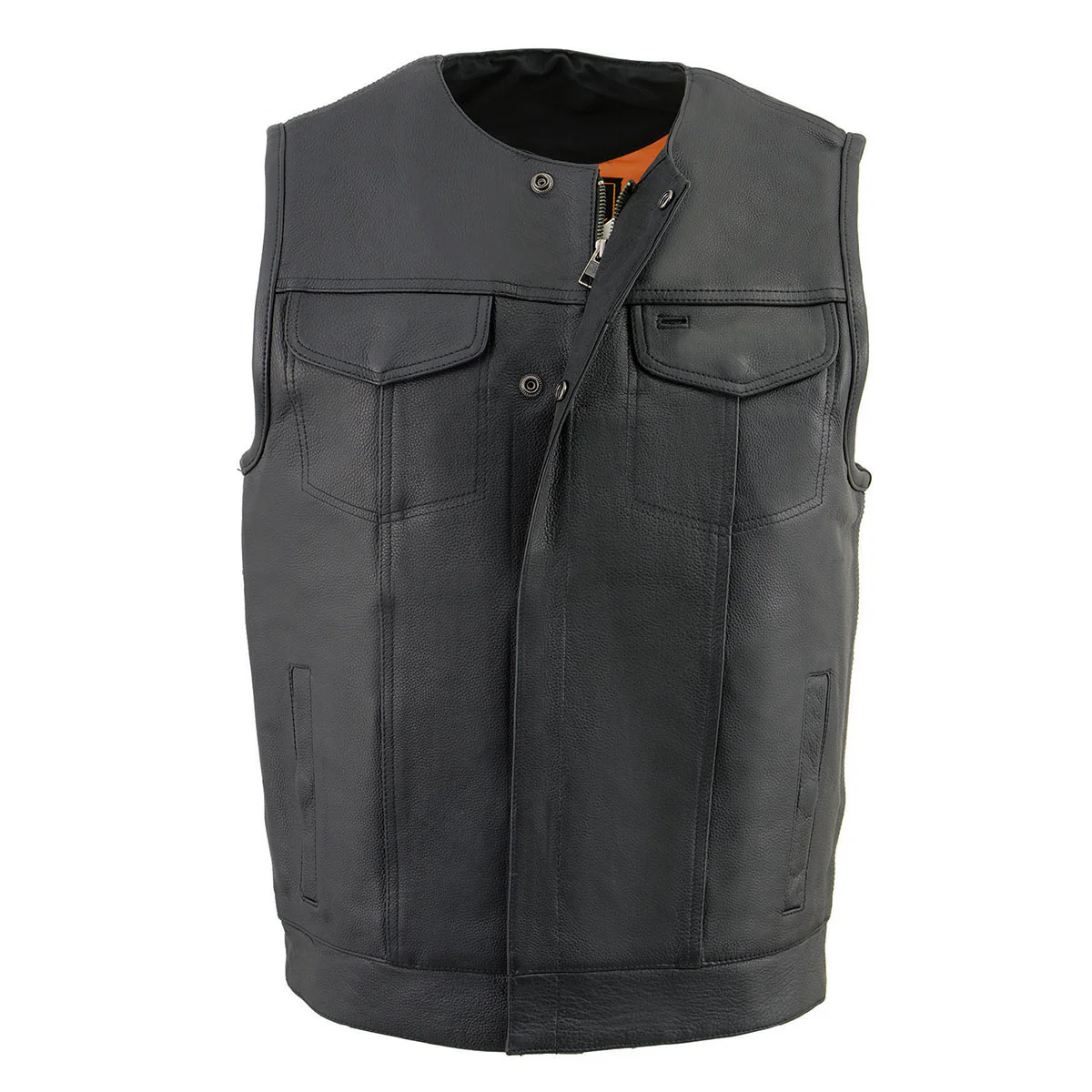 Milwaukee Leather MLM3511 Men's Black Collarless Snap/Zipper Club Style Motorcycle Leather Vest - Image 7