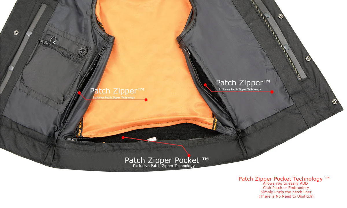 Milwaukee Leather MLM3511 Men's Black Collarless Snap/Zipper Club Style Motorcycle Leather Vest - Image 8