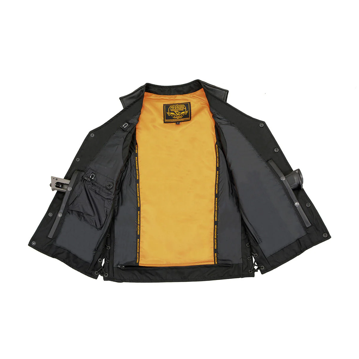 Milwaukee Leather MLM3520 Men's Black Leather Vest - Classic V-Neck Straight Bottom Side Lace Motorcycle Rider Vest - Image 11