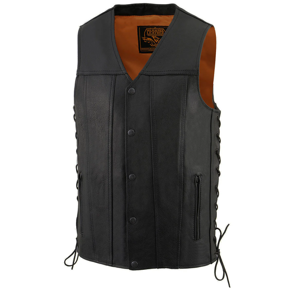 Milwaukee Leather MLM3520 Men's Black Leather Vest - Classic V-Neck Straight Bottom Side Lace Motorcycle Rider Vest - Image 4