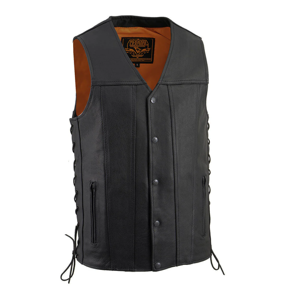Milwaukee Leather MLM3520 Men's Black Leather Vest - Classic V-Neck Straight Bottom Side Lace Motorcycle Rider Vest - Image 6