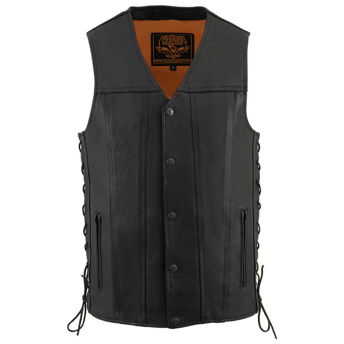 Milwaukee Leather MLM3520 Men's Black Leather Vest - Classic V-Neck Straight Bottom Side Lace Motorcycle Rider Vest - Image 7