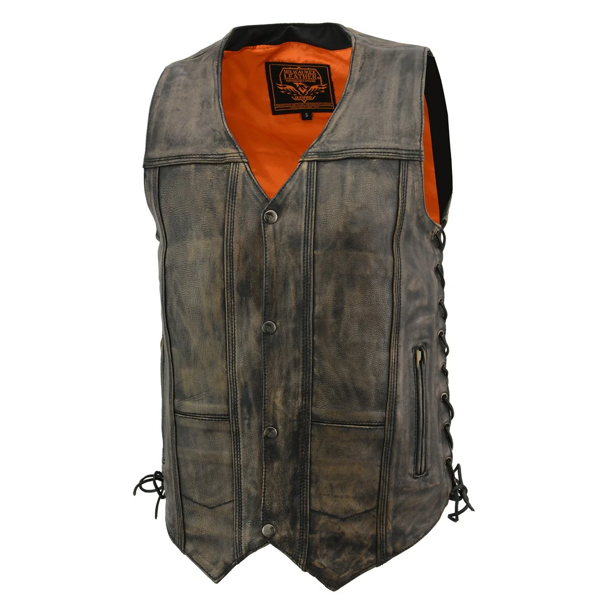 Milwaukee Leather MLM3540 Men's Roulette Distressed Brown 10 Pocket Motorcycle Leather Vest - Image 10