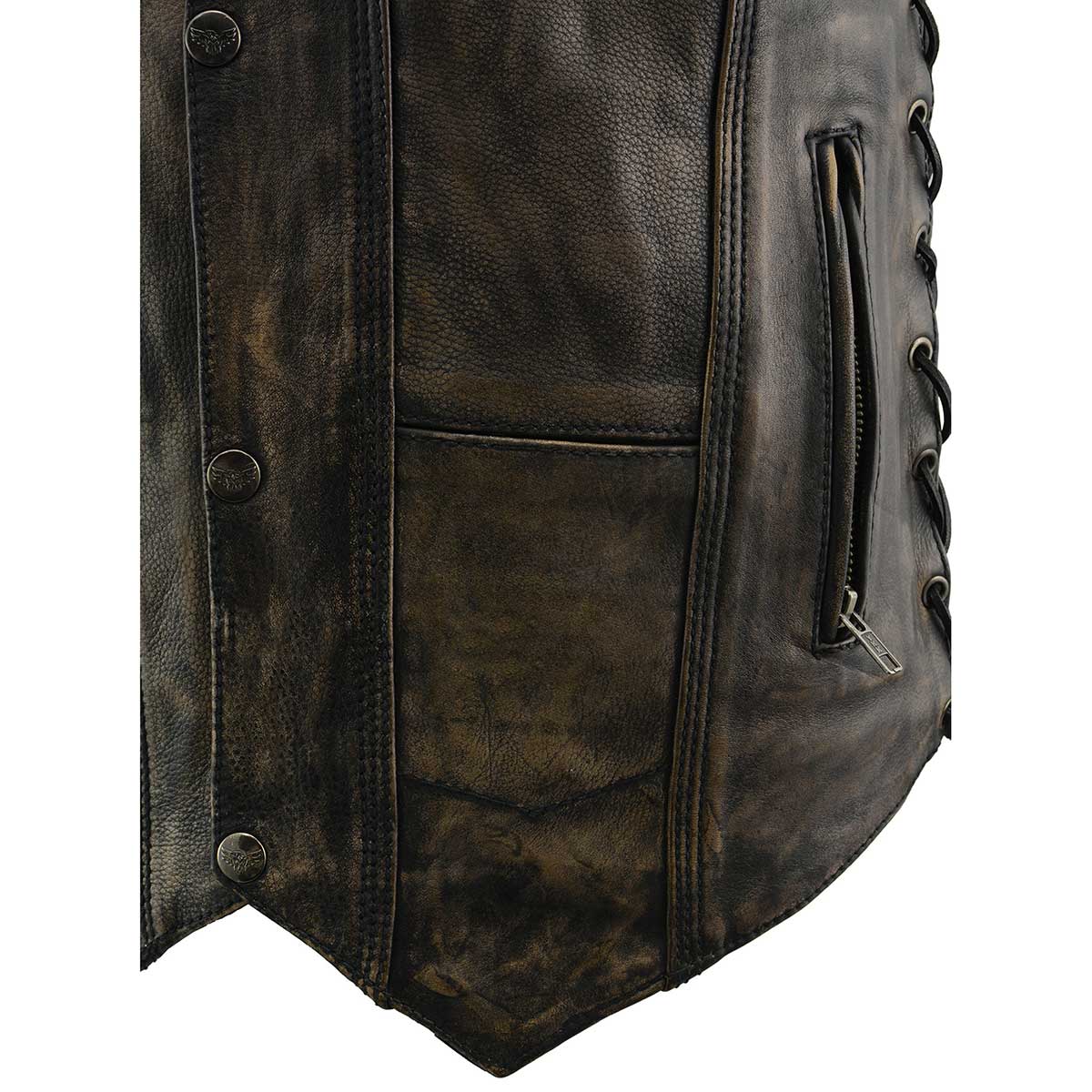Milwaukee Leather MLM3540 Men's Roulette Distressed Brown 10 Pocket Motorcycle Leather Vest - Image 14