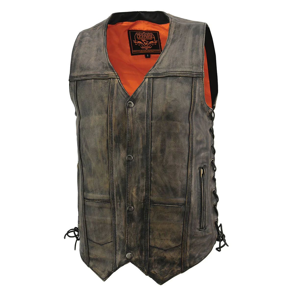 Milwaukee Leather MLM3540 Men's Roulette Distressed Brown 10 Pocket Motorcycle Leather Vest - Image 17