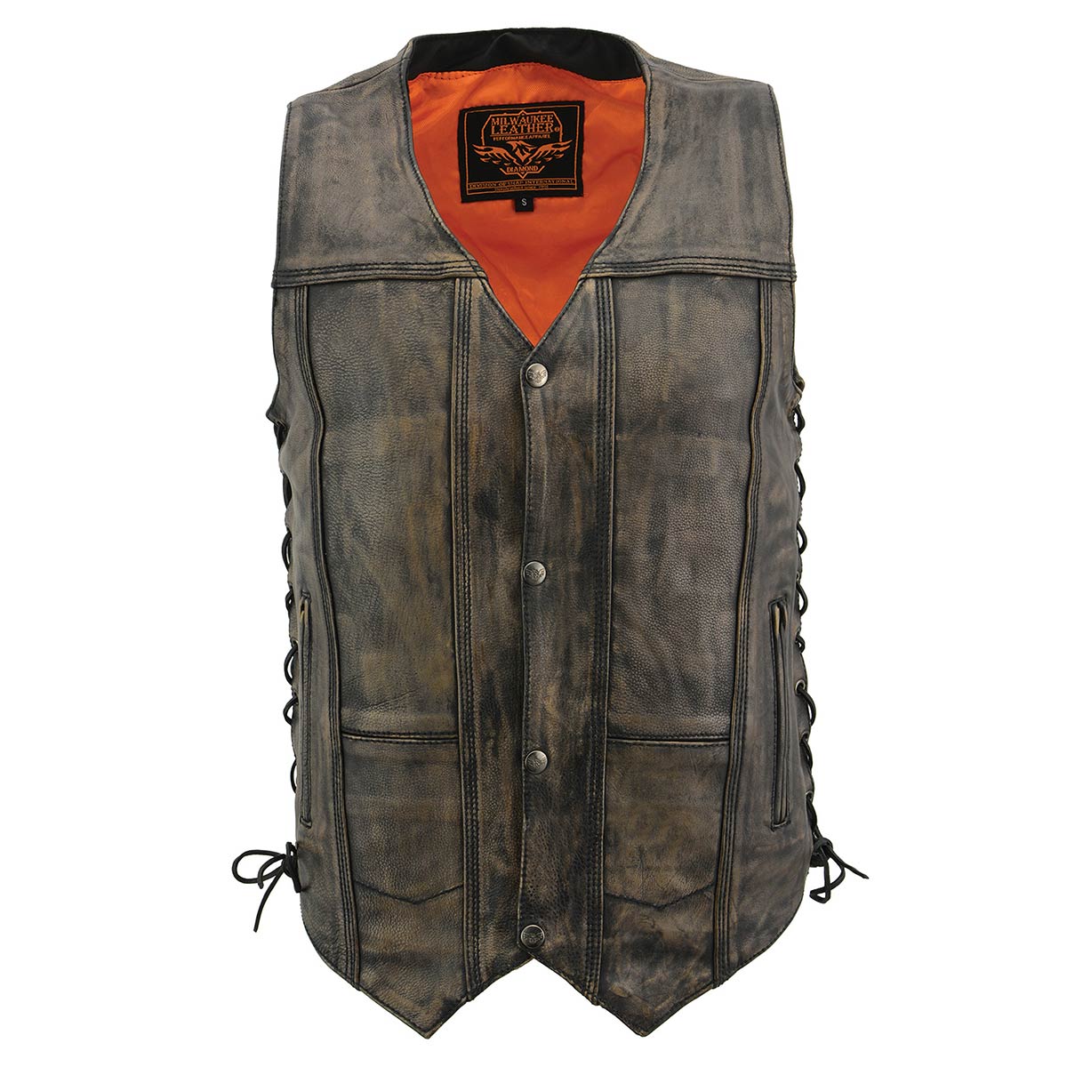 Milwaukee Leather MLM3540 Men's Roulette Distressed Brown 10 Pocket Motorcycle Leather Vest - Image 19