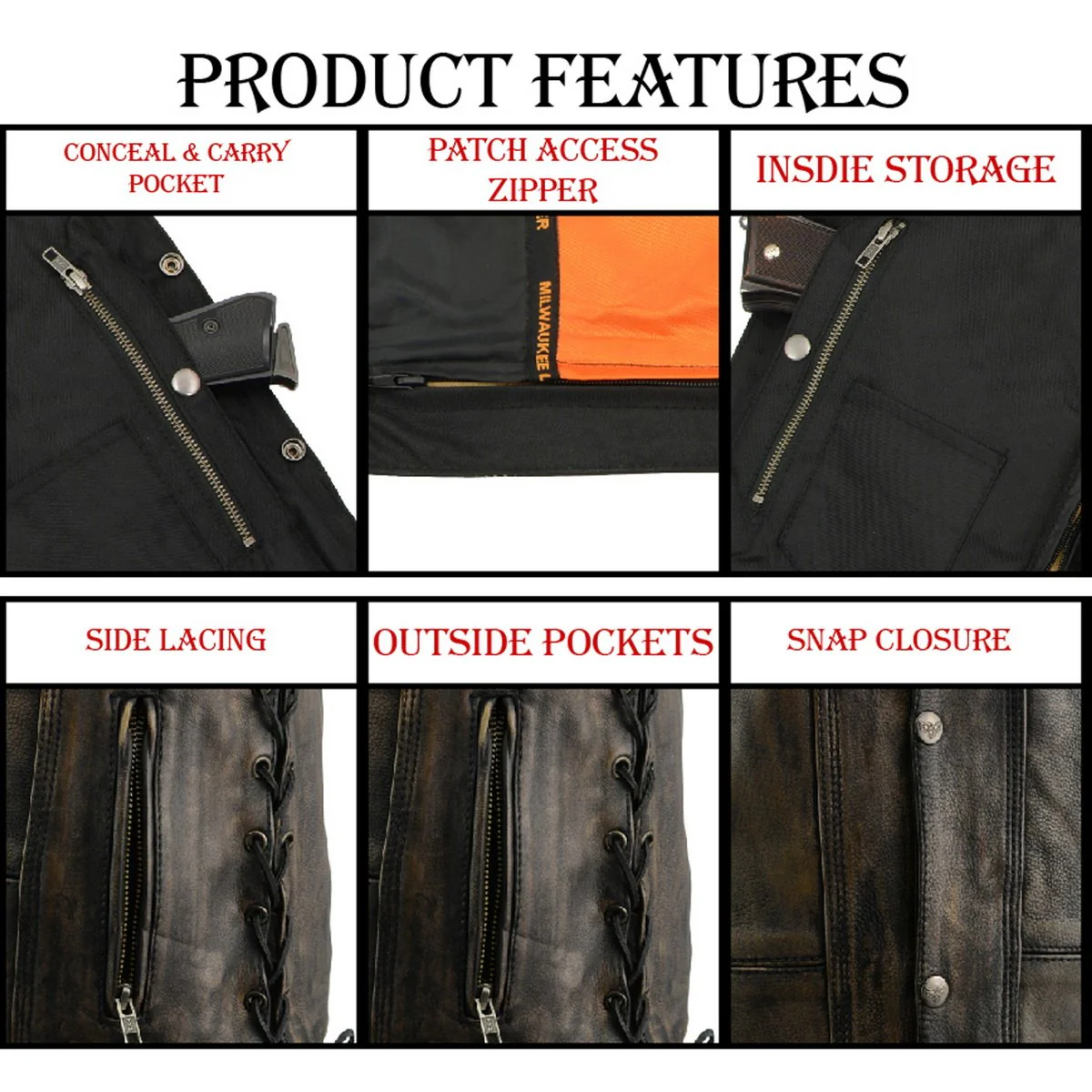 Milwaukee Leather MLM3540 Men's Roulette Distressed Brown 10 Pocket Motorcycle Leather Vest - Image 6