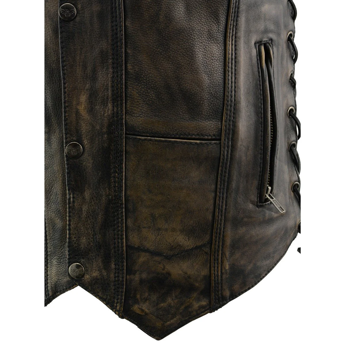 Milwaukee Leather MLM3540 Men's Roulette Distressed Brown 10 Pocket Motorcycle Leather Vest - Image 7