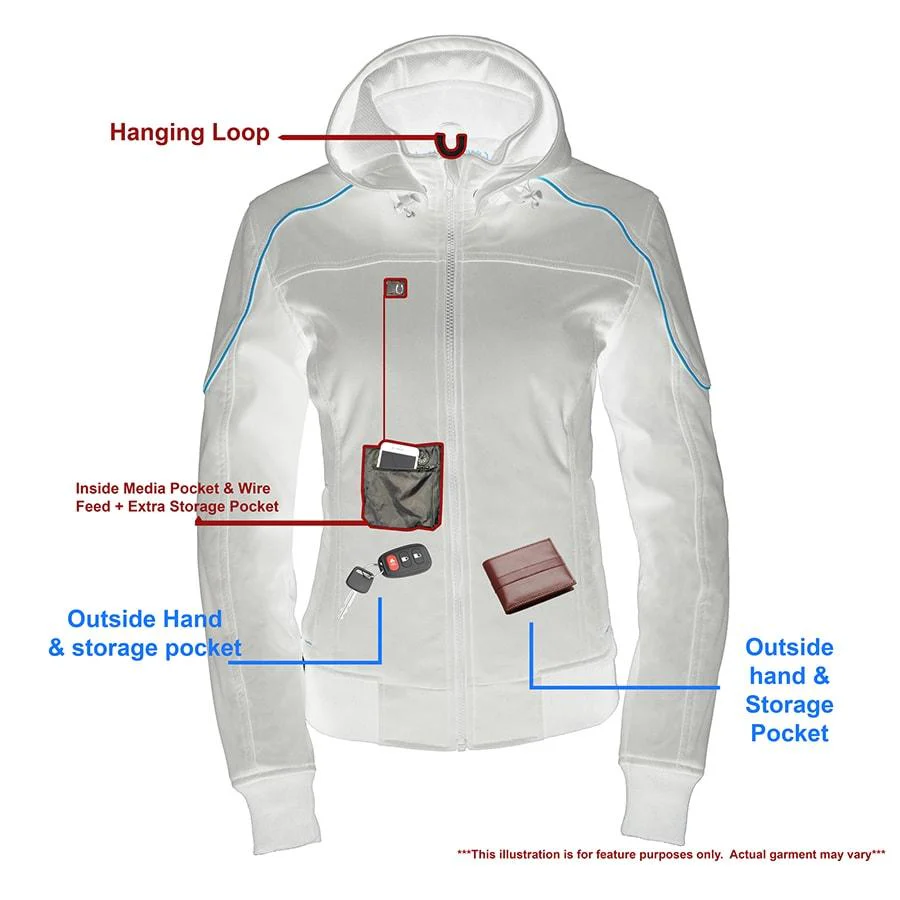 Milwaukee Leather MPL2764 Women's Black Soft Shell Armored Motorcycle Racing Style Jacket with Hoodie - Image 4
