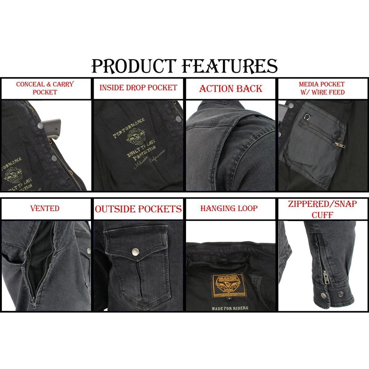 Milwaukee Leather MPM1620 Men's Black Flannel Biker Shirt with CE Approved Armor - Reinforced w/ Aramid Fibers - Image 4