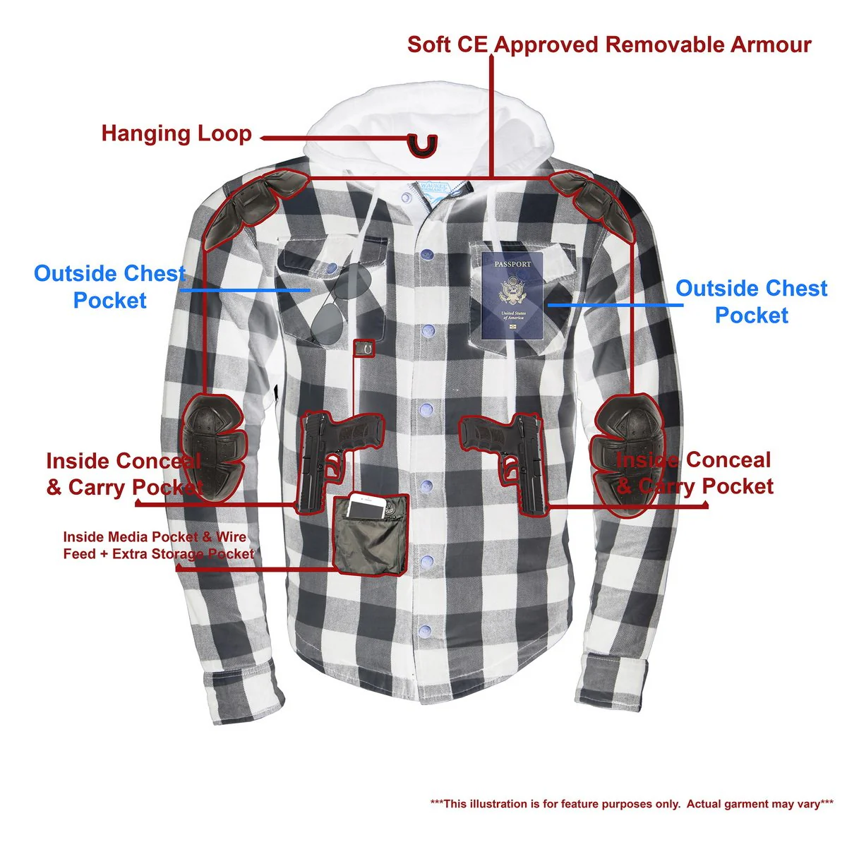 Milwaukee Leather MPM1629 Men's Plaid Hooded Flannel Biker Shirt with CE Approved Armor - Reinforced w/ Aramid Fibers - Image 7