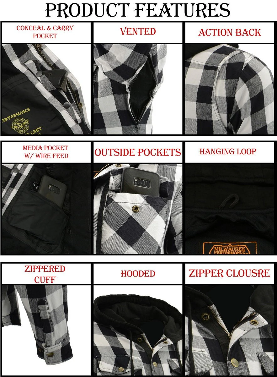 Milwaukee Leather MPM1629 Men's Plaid Hooded Flannel Biker Shirt with CE Approved Armor - Reinforced w/ Aramid Fibers - Image 8