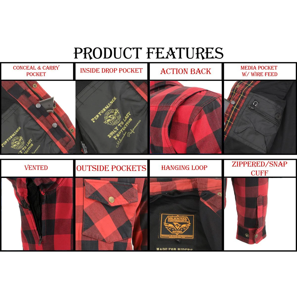 Milwaukee Leather MPM1631 Men's Plaid Flannel Biker Shirt with CE Approved Armor - Reinforced w/ Aramid Fiber - Image 4