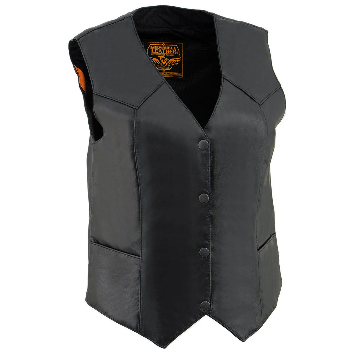 Milwaukee Leather SH1227 Women's Black Leather Classic Western Motorcycle Rider Vest- Front 4-Snap Button Closure - Image 10