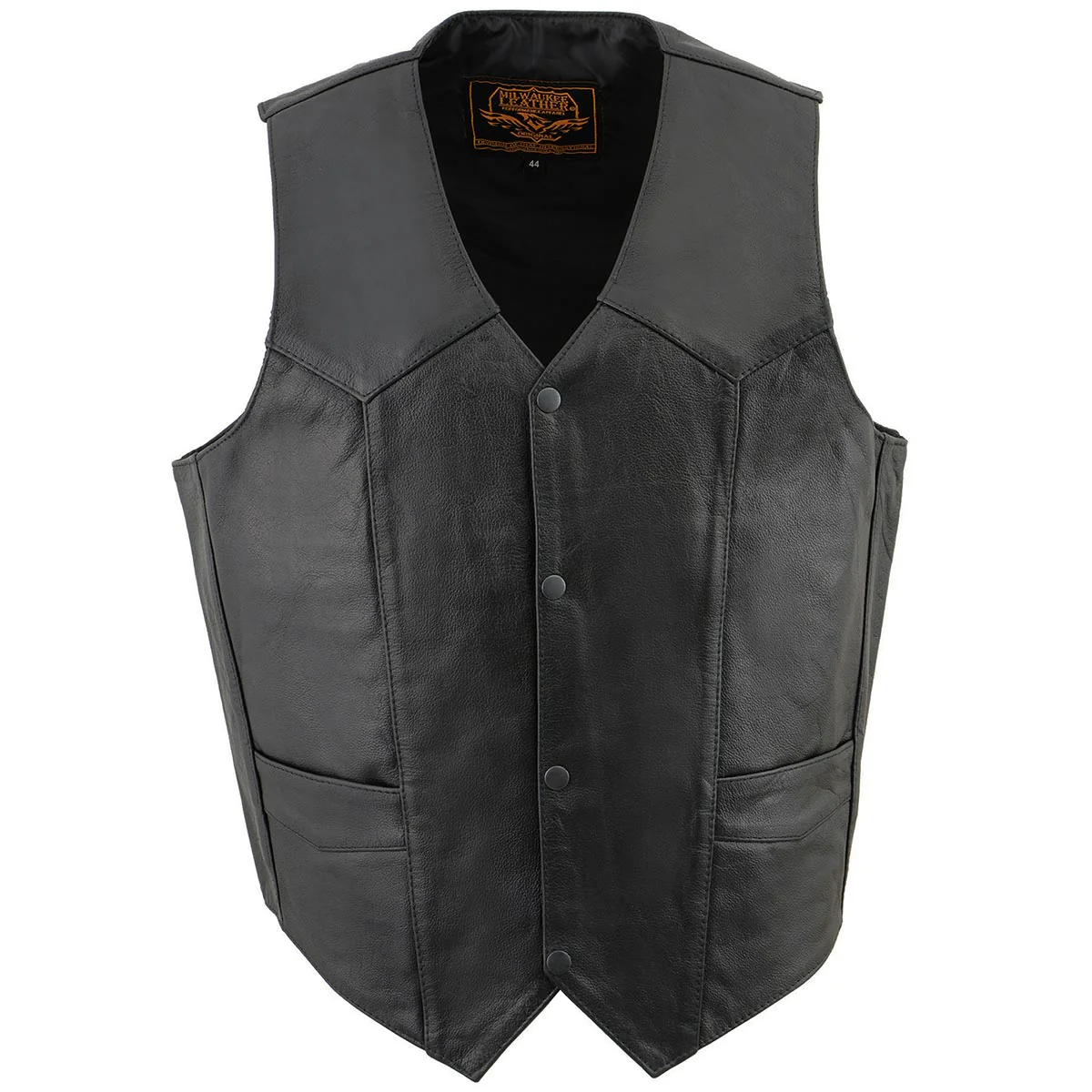 Milwaukee Leather SH1310 Men's Black Leather Classic V-Neck Motorcycle Rider Vest w/ Front Snap Button Closure - Image 10