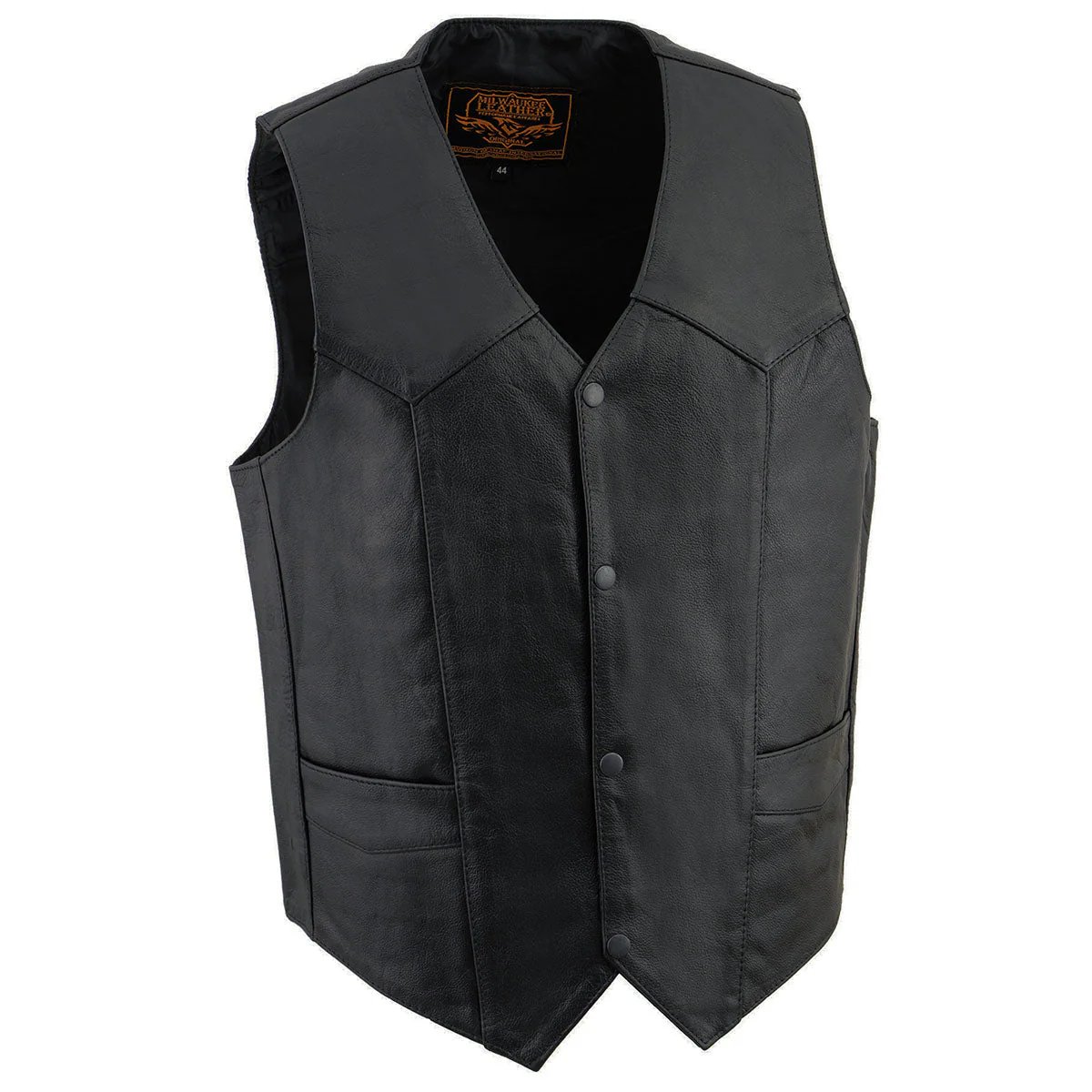 Milwaukee Leather SH1310 Men's Black Leather Classic V-Neck Motorcycle Rider Vest w/ Front Snap Button Closure - Image 4