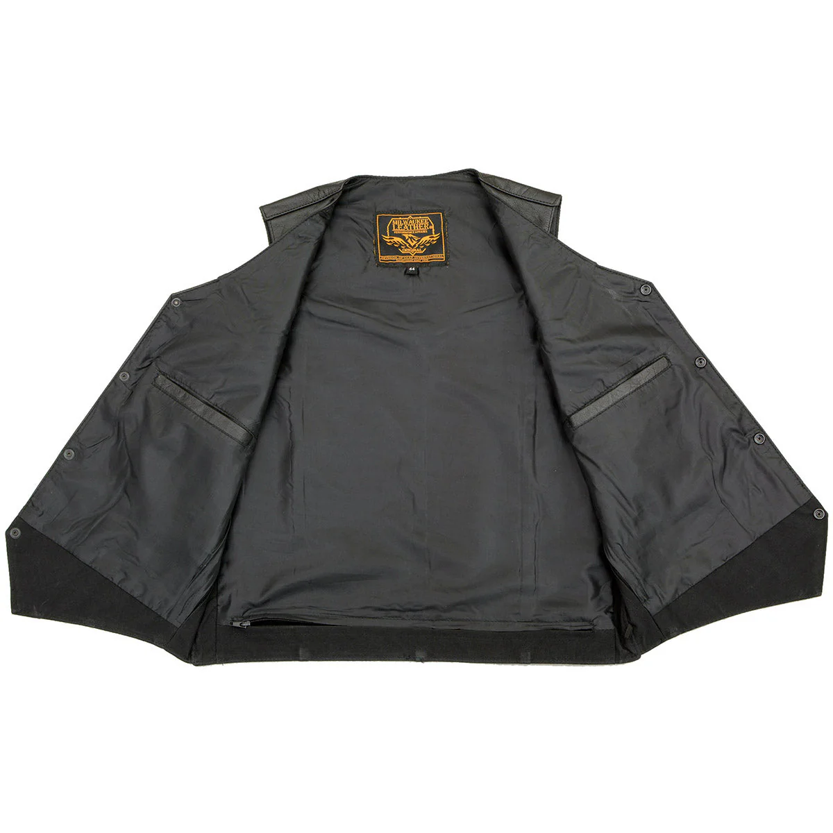 Milwaukee Leather SH1310 Men's Black Leather Classic V-Neck Motorcycle Rider Vest w/ Front Snap Button Closure - Image 7