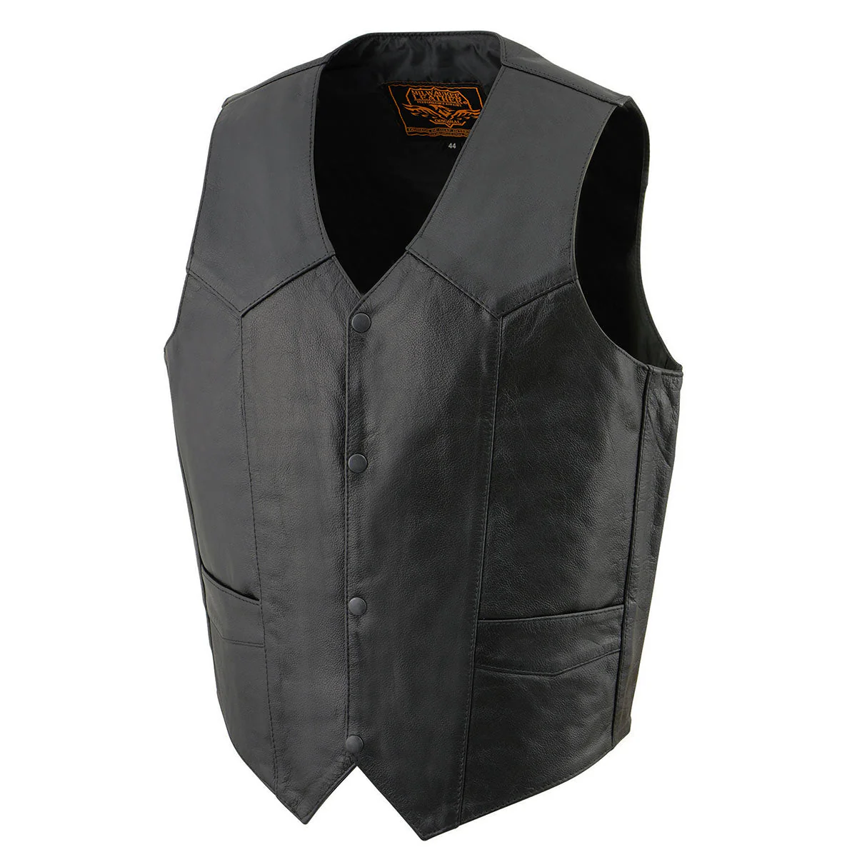 Milwaukee Leather SH1310 Men's Black Leather Classic V-Neck Motorcycle Rider Vest w/ Front Snap Button Closure - Image 8