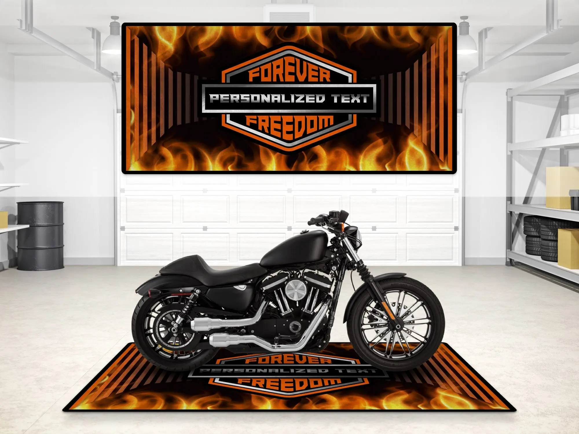 Motorcycle Mat Flame Design for Chopper, Cruiser, Touring, Sport Motorcycle "Forever The Power of Freedom" - MM7241 - Image 3