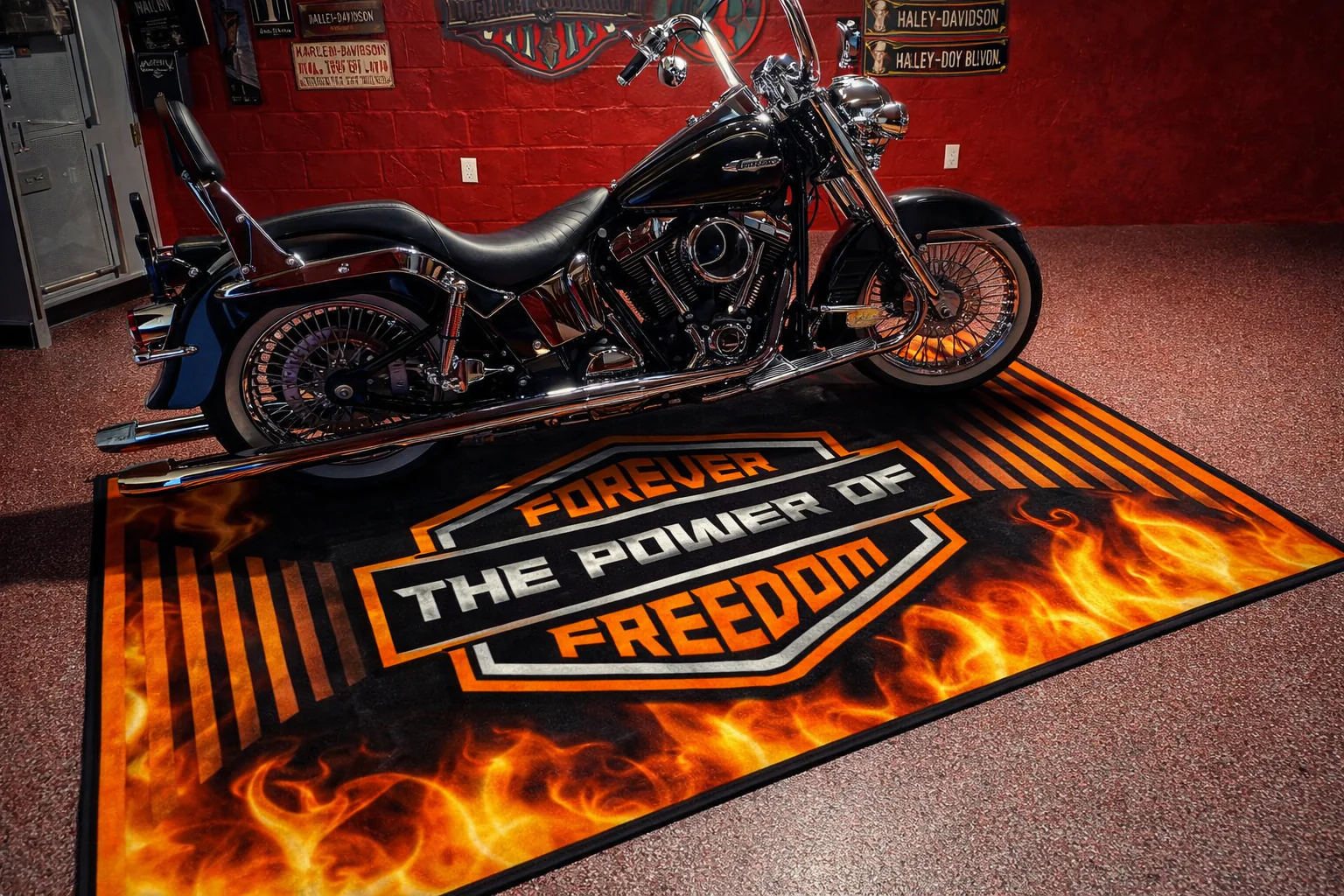 Motorcycle Mat Flame Design for Chopper, Cruiser, Touring, Sport Motorcycle "Forever The Power of Freedom" - MM7241 - Image 6