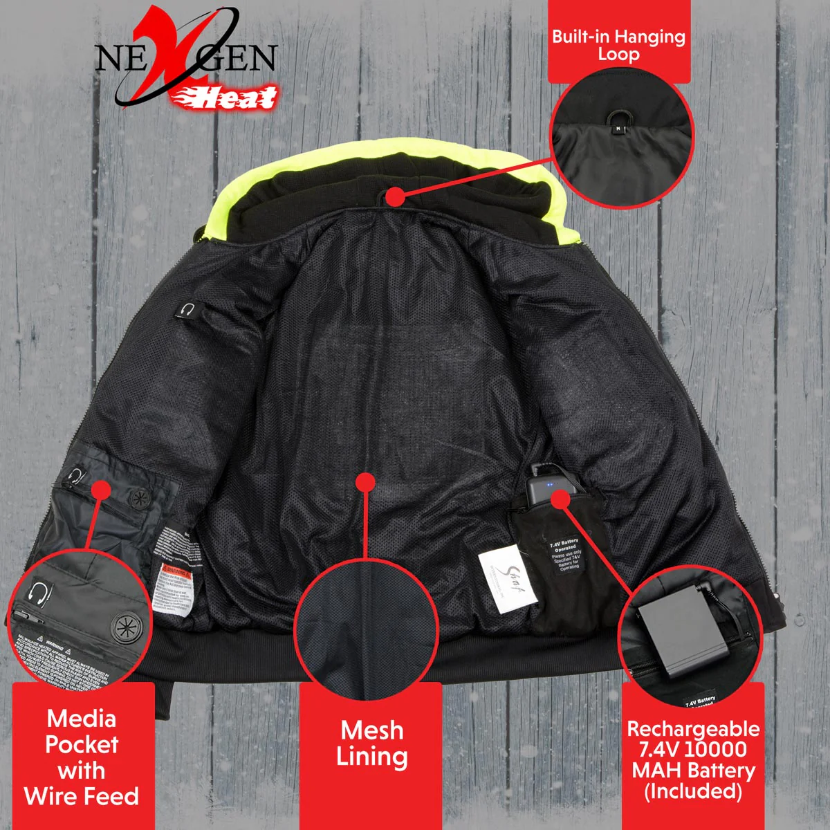 Nexgen Heat MPL2773SET Women's Heated Hoodie High-Viz Reflective - Zipper Front Sweatshirt Jacket w/ Battery Pack - Image 4
