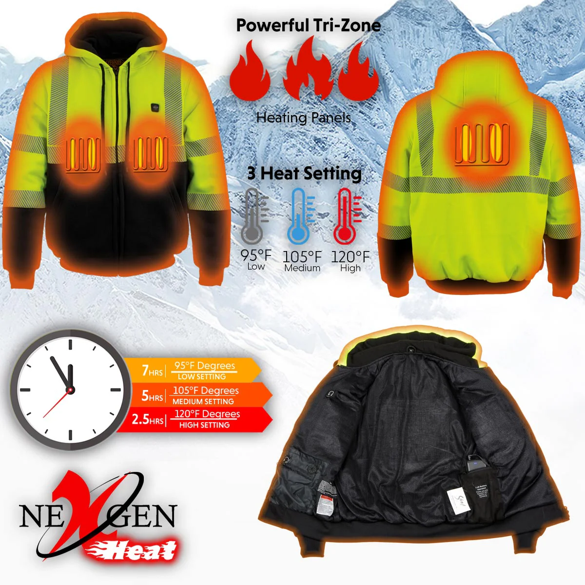 Nexgen Heat MPL2773SET Women's Heated Hoodie High-Viz Reflective - Zipper Front Sweatshirt Jacket w/ Battery Pack - Image 5