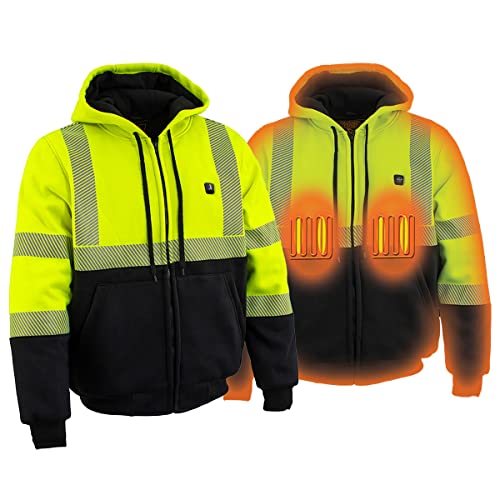 Nexgen Heat MPM1773SET Men's Heated High Visibility Work Hoodie, Neon Green Hi Vis Reflective Hoodie w/ Battery - Image 20