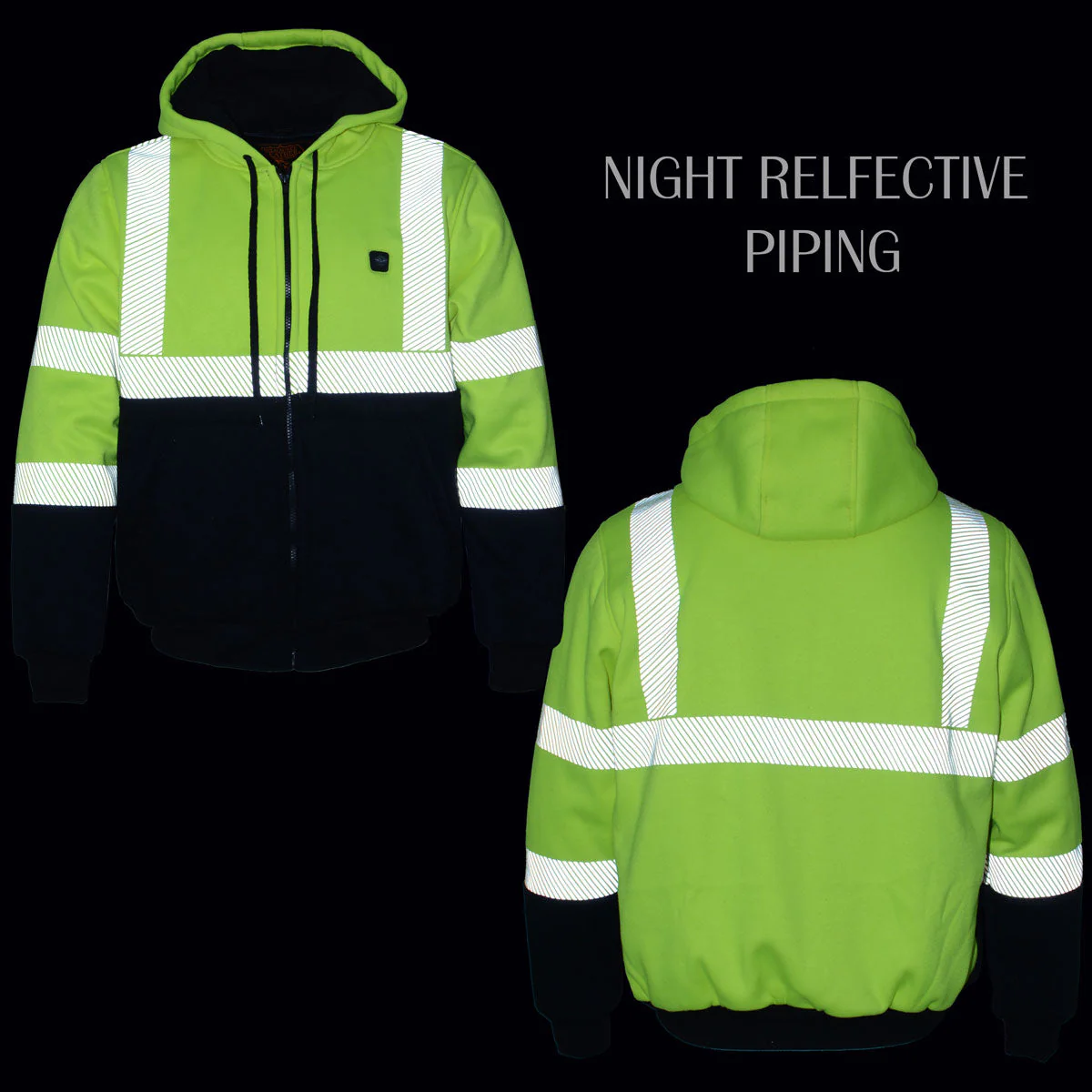 Nexgen Heat MPM1773SET Men's Heated High Visibility Work Hoodie, Neon Green Hi Vis Reflective Hoodie w/ Battery - Image 25